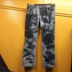 Akademiks Bleached Faded Tye Dye Dark Blue Gray Hip Hop Rap Jeans 42 x 32